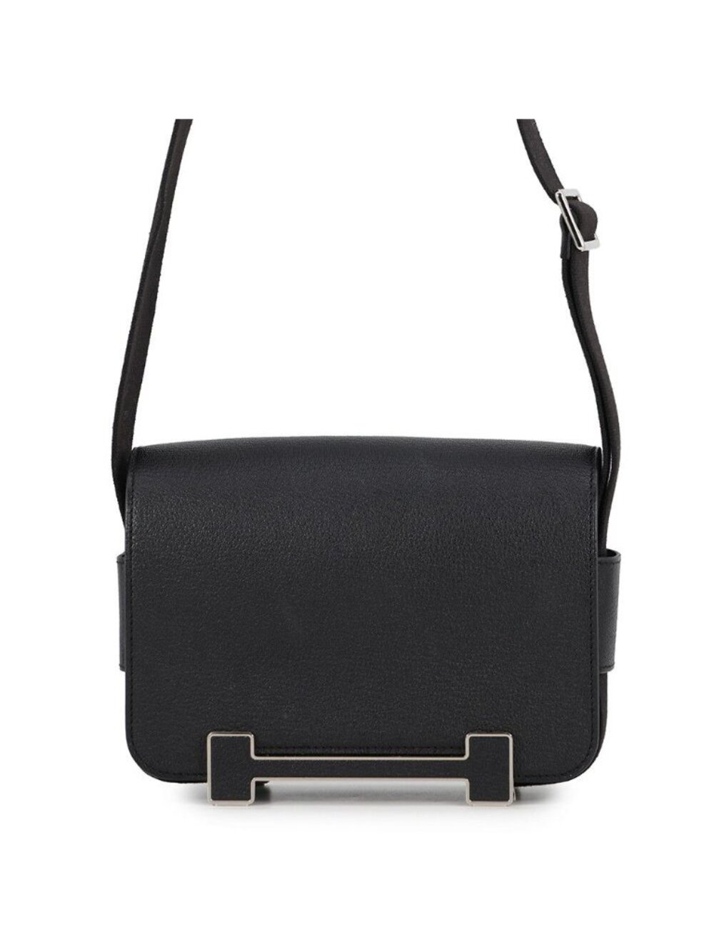 Hermes Shoulder Bag Geta Black Silver Chevre Mysore